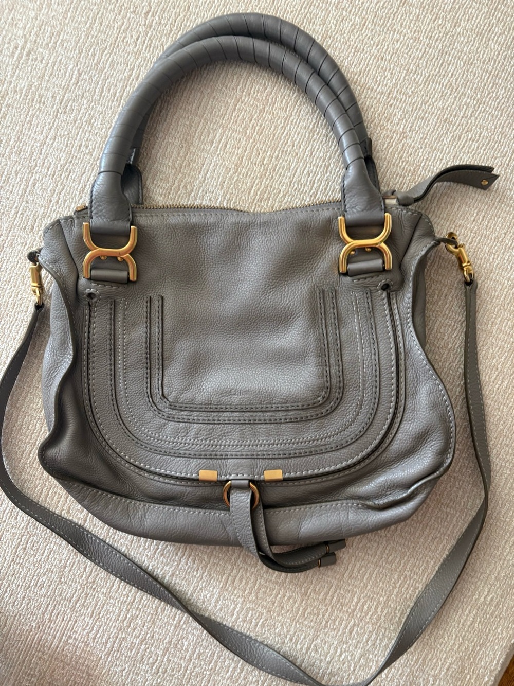 Chloé Marcie Medium Leather Satchel Grey Taupe w/ Shoulder Strap